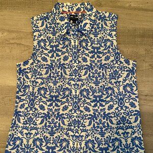 Women’s Talbot’s Blue-White Floral Sleeveless Button Shirt Wrinkle Resistant 12